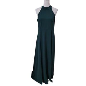 MUSHARE Size XL Hunter Green Halter Neck Sexy Split Cocktail Party Maxi Dress